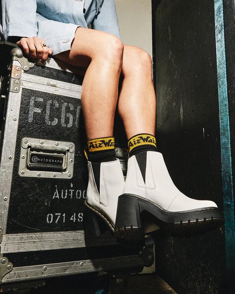 Botas de Tacon Dr Martens Spence Cuero Flared Heel Mujer Blancos | MX 626AHK